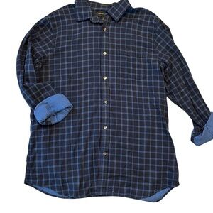 Banana Republic Navy Plaid Button-Down Shirt Untucked Slim Fit Contrast Lining